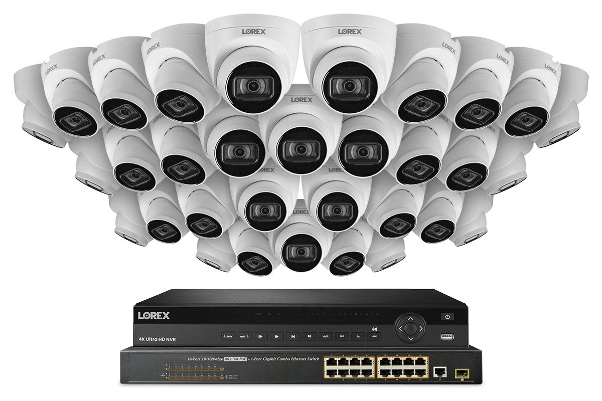 Lorex 4K (32 Camera Capable) 8TB Wired NVR System with IP Dome Cameras Featuring Listen-In Audio