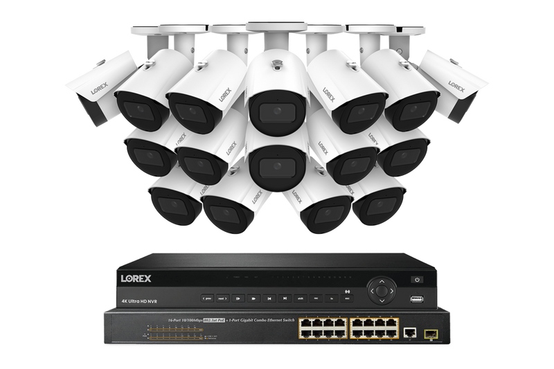 Lorex NVR with A20 (Aurora Series) IP Bullet Cameras - 4K 32-Channel 8TB Wired System - White 16