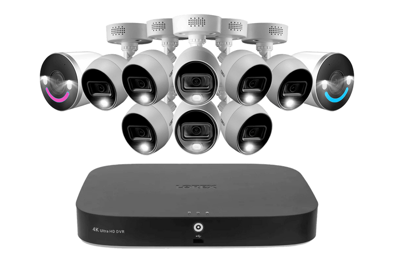 Lorex Fusion 4K 20-Channel (16 Wired and 4 Wi-Fi) 2TB DVR System with 8 Analog Active Deterrence Cameras and Two 4K Smart Security Lighting Indoor/Outdoor Wi-Fi Cameras