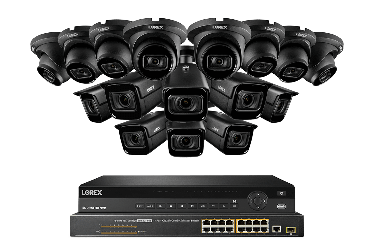 Lorex Nocturnal 4K 32-Channels 8TB NVR System with Bullet Motorized Varifocal Cameras and Dome Audio Cameras - Black