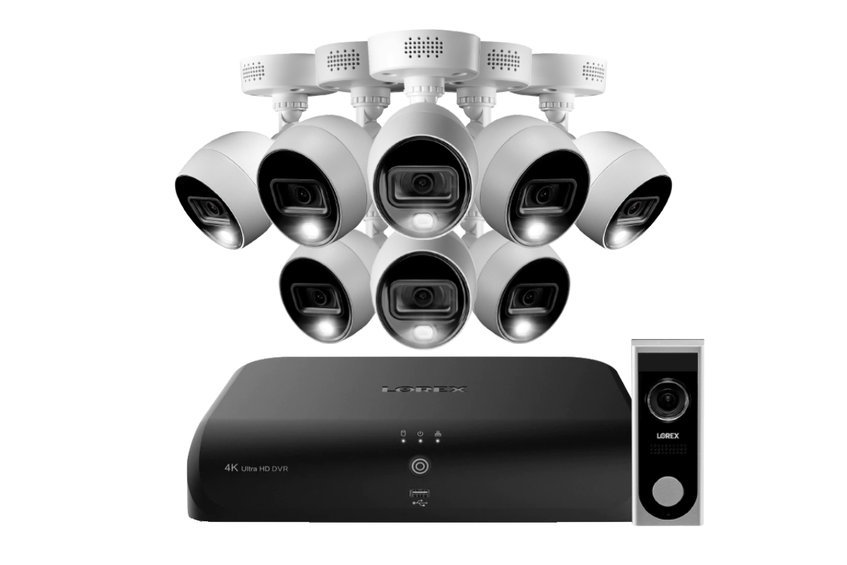 Lorex 4K 8-Channel 2TB Wired DVR System with Active Deterrence Cameras  and 1080p Wi-Fi Doorbell