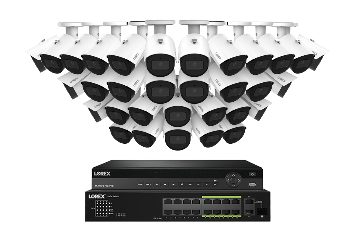 Lorex Pro Series 4K 32 Camera Capable Wired NVR System with 4MP (2K) A4 IP Bullet Cameras - White 32