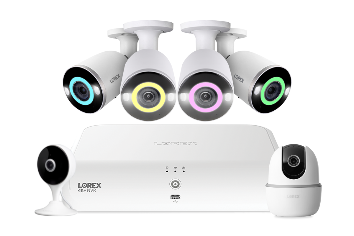 Lorex Fusion 4K 16 Camera Capable (8 Wired + 8 Fusion Wi-Fi) 2TB NVR System with Four H16 IP Bullet Cameras, One 2K Pan-Tilt Camera, and One 2K Indoor Wi-Fi Camera