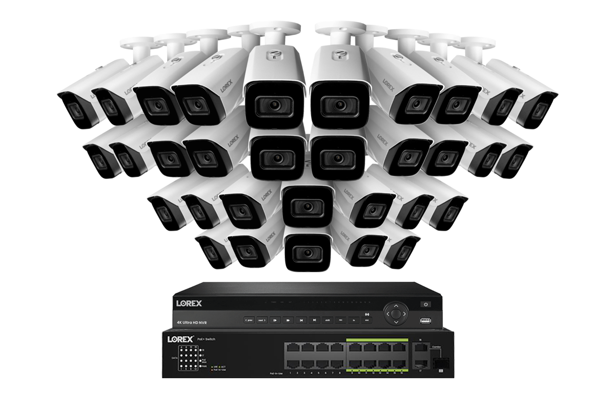 Lorex 4K (32 Camera Capable) 8TB Wired NVR System with Nocturnal 3 Smart IP Bullet Cameras Featuring Listen-In Audio and 30FPS Recording
