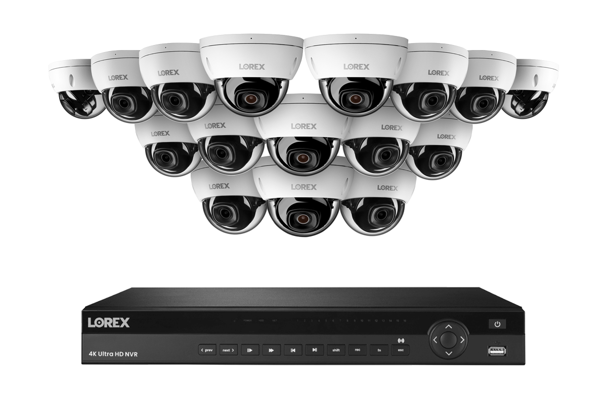 Lorex Elite Series NVR with A10 IP Dome Cameras - 4K 16-Channel 6TB Wired System