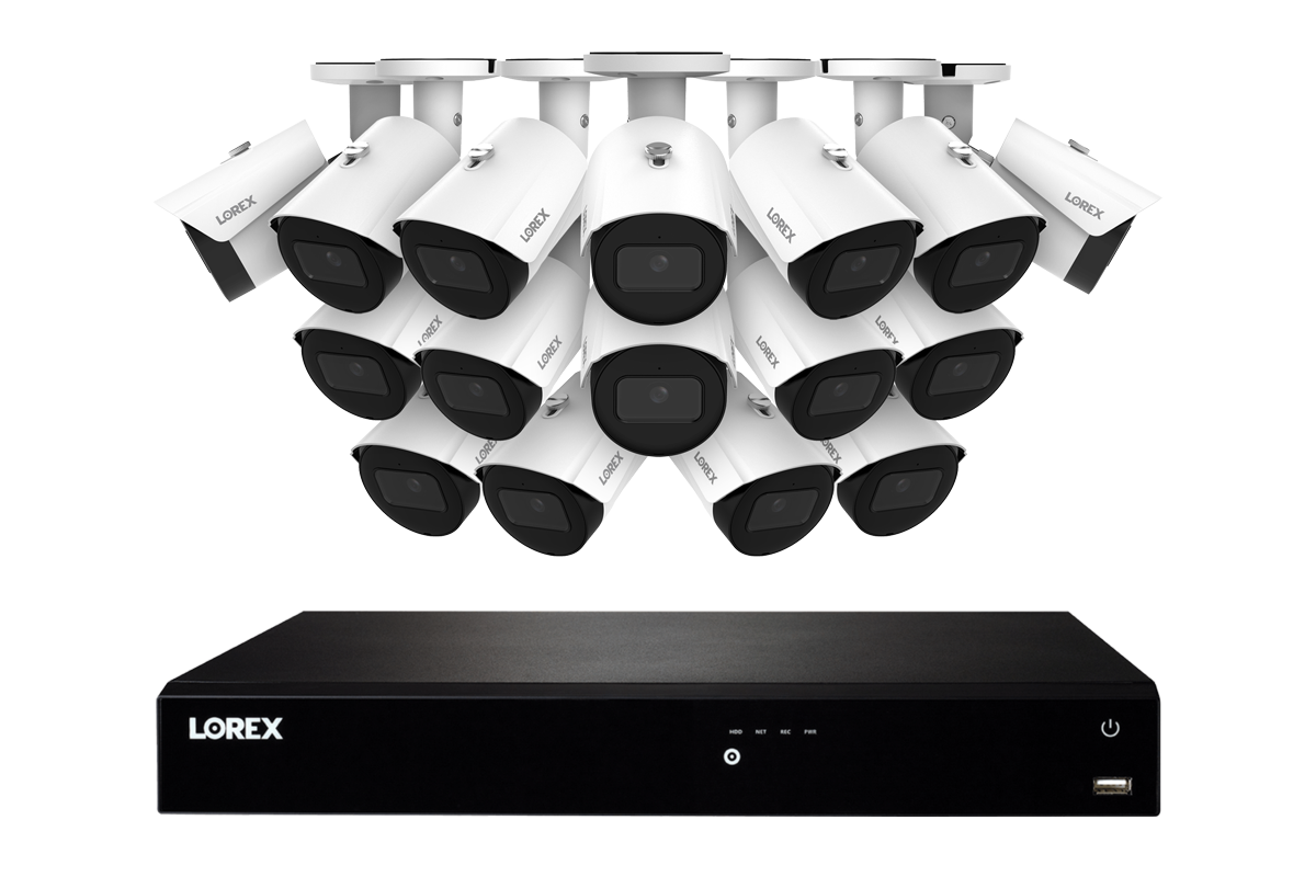 Lorex Fusion NVR with A20 (Aurora Series) IP Bullet Cameras - 4K 16-Channel 4TB Wired System - White 16