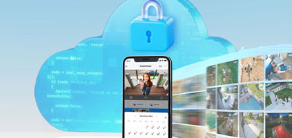 Lorex Cloud Subscription banner with locked cloud icon, video footage reel, and Lorex app on mobile phone