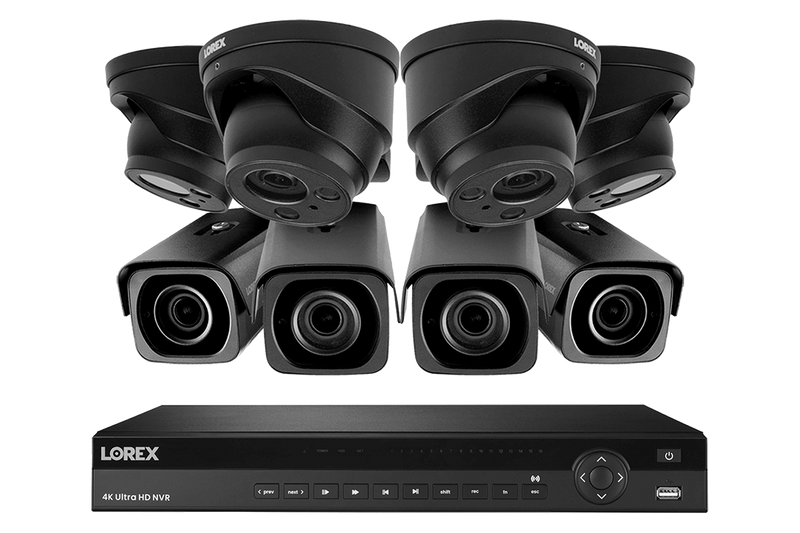 4K Nocturnal IP NVR System with 16-channel NVR, Four 4K IP Dome and Four 4K IP Motorized Zoom Bullet Cameras, 250FT Night Vision