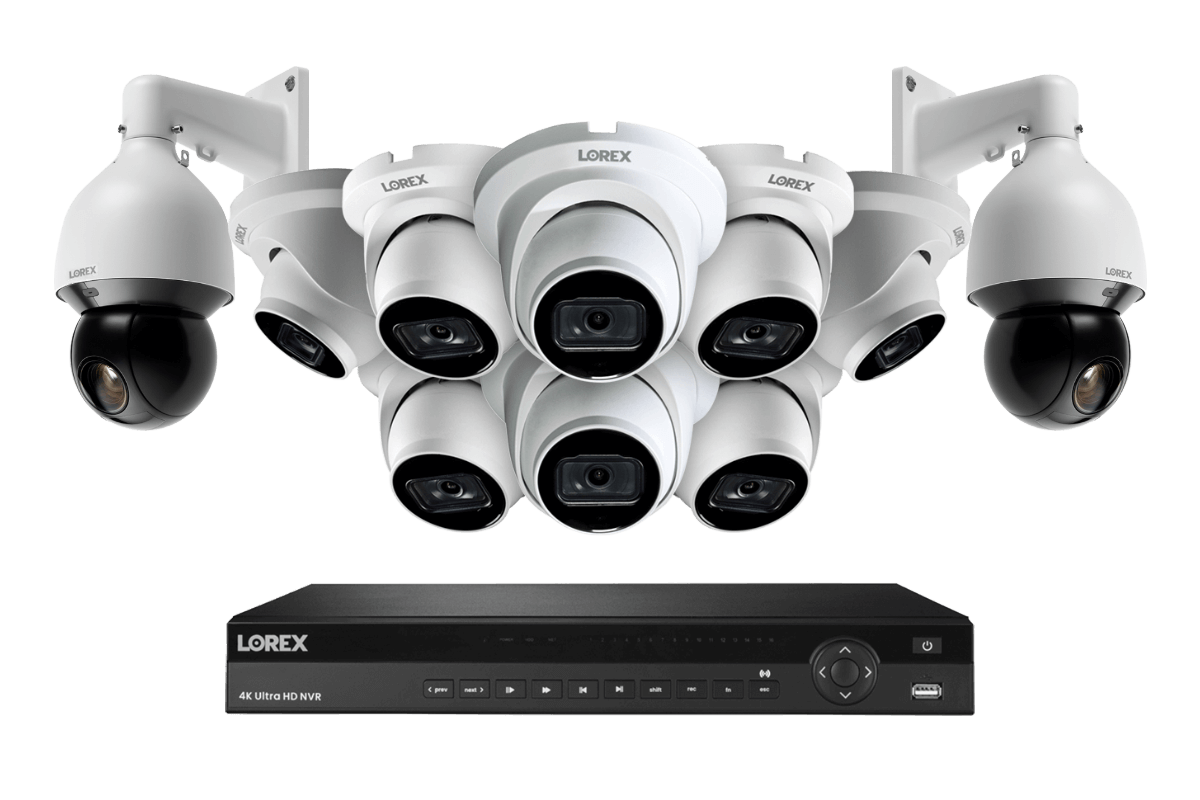 Lorex Nocturnal 3 4K (16 Camera Capable) 4TB NVR System with 8 Smart IP Dome Cameras and 2 Pan Tilt Zoom IP Cameras