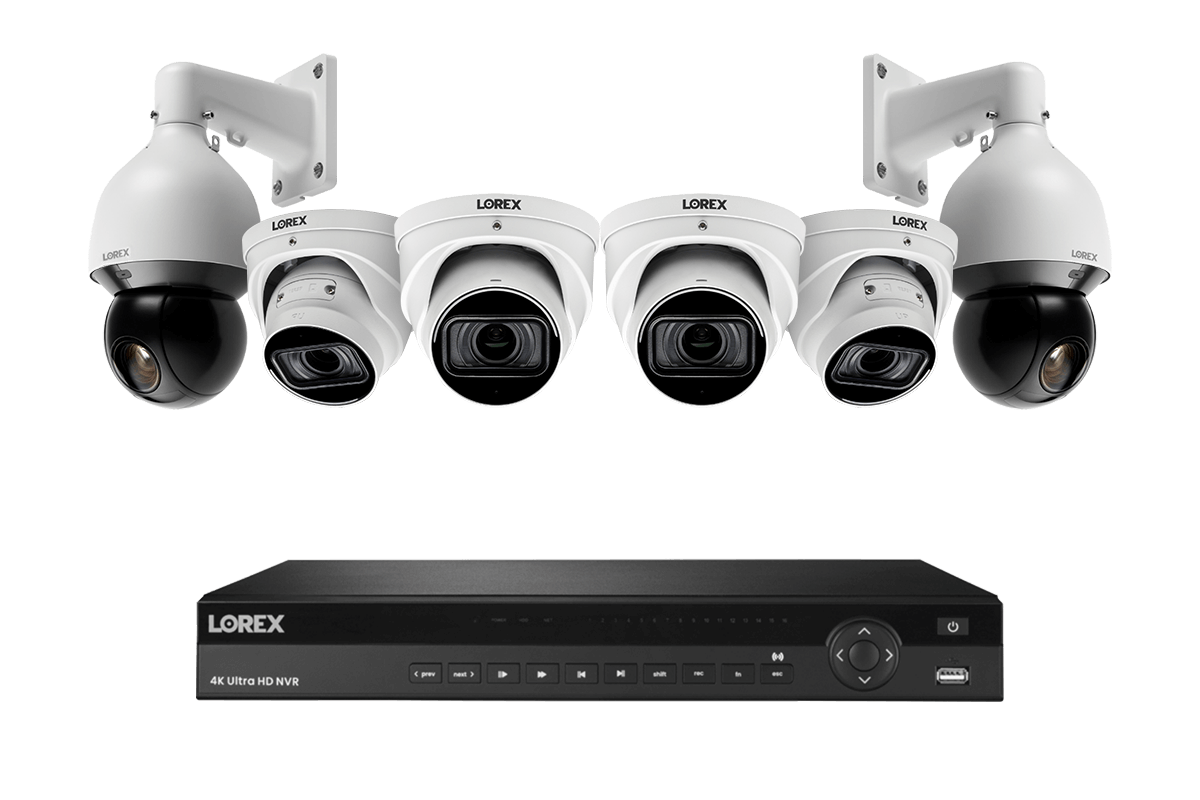 Lorex Nocturnal 4 4K (16 Camera Capable) 4TB NVR System with 4 Smart IP Dome Cameras and 2 Pan Tilt Zoom IP Cameras - White