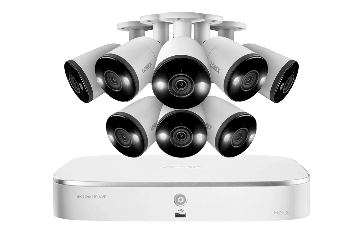 Lorex Fusion 4K 16-Channel (8 Wired + 8 Wi-Fi) NVR System with 8 Bullet Cameras Featuring Smart Deterrence and 2-Way Audio