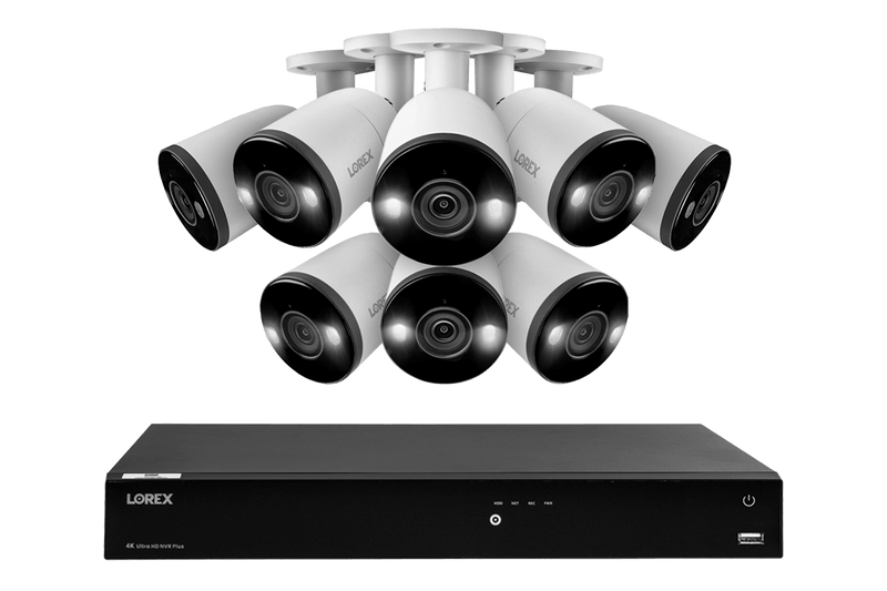 Lorex Fusion 4K (16 Camera Capable) 4TB Wired NVR System with Bullet Cameras Featuring Smart Deterrence and Two-Way Talk