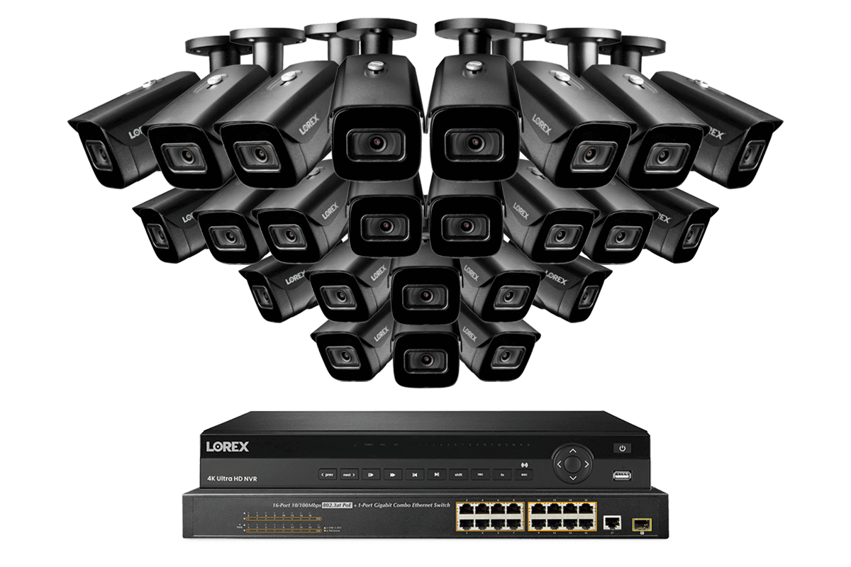 Lorex 4K (32 Camera Capable) 8TB Wired NVR System with Nocturnal 3 Smart IP Bullet Cameras Featuring Motorized Varifocal Lens and 30FPS Recording