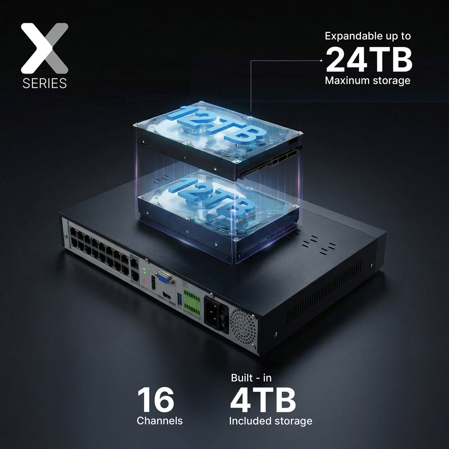 Lorex Connect X Series 4K 16-Channel Wired NVR System with X3 Turret Security Cameras - 4TB