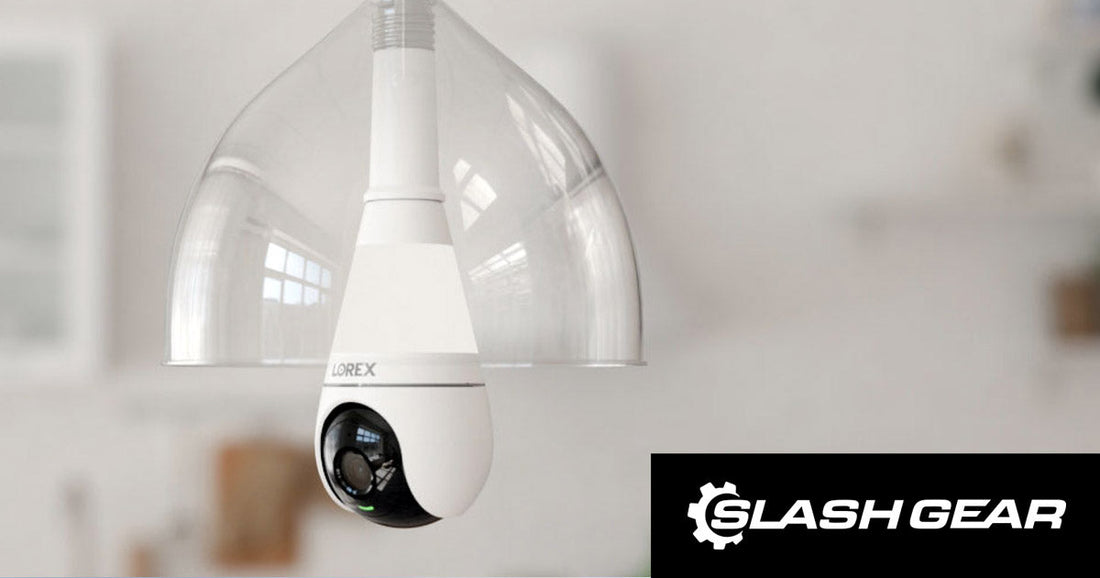 Lorex Smart Camera Light featured in SlashGear’s “13 Back-to-School Tech Finds You’ll Want to Use Every Day,” shown installed in a home to help parents monitor kids after school.