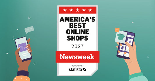 Newsweek America’s Best Online Shops 2027 badge with Statista branding, illustrated with shoppers using smartphones.