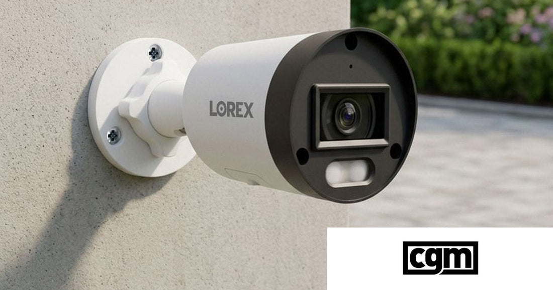 Lorex Connect U Series bullet security camera mounted outdoors, featured in CGMagazine's coverage of professional wired smart home security.