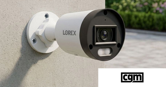 Lorex Connect U Series bullet security camera mounted outdoors, featured in CGMagazine's coverage of professional wired smart home security.