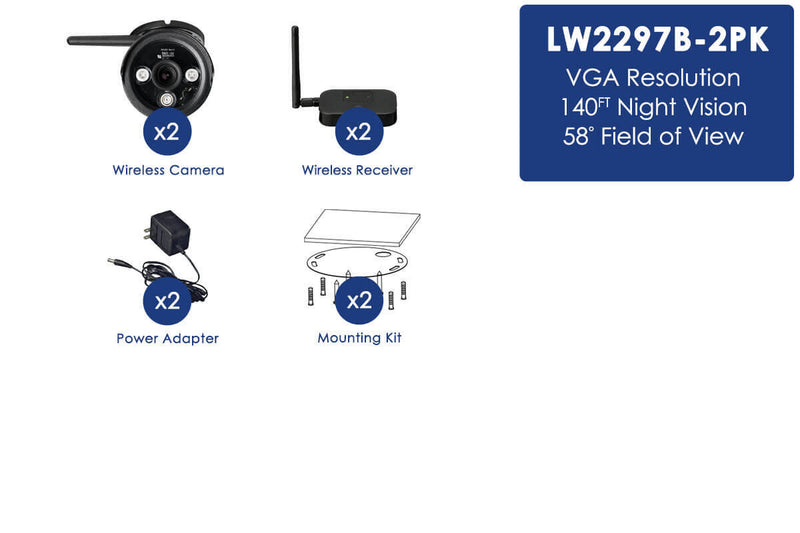 Black wireless cameras with night vision (2-pack)