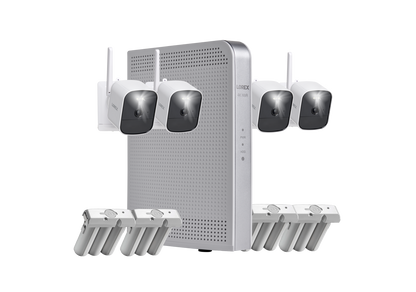 Lorex 4K NVR System with 4 White Battery-Operated Cameras with 4 Rechargeable Batteries