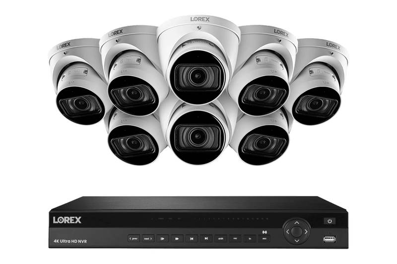 16-Channel Nocturnal NVR System with Eight 4K (8MP) Smart IP Optical Zoom Dome Security Cameras with Real-Time 30FPS Recording and Listen-in Audio