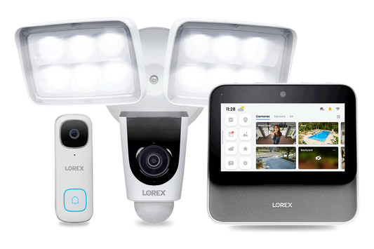 Lorex Smart Home Security Center with 2K Video Doorbell and Floodlight Camera
