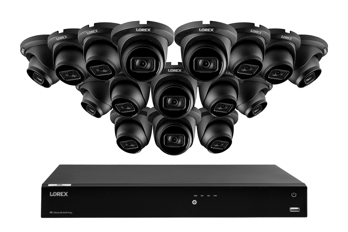 Lorex 4K 16-Camera Capable (Wired + Fusion Wi-Fi) 4TB NVR System with IP Dome Cameras featuring Listen-In Audio - Black 16