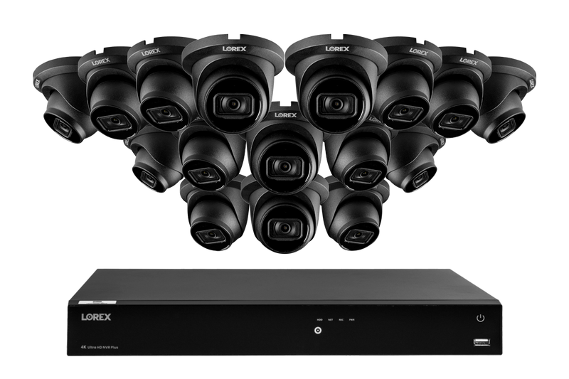 Lorex 4K 16-Camera Capable (Wired + Fusion Wi-Fi) 4TB NVR System with IP Dome Cameras featuring Listen-In Audio - Black 16