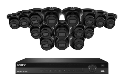 Lorex Fusion Series 4K 16 Camera Capable (Wired or Fusion Wi-Fi) 4TB Wired NVR System with 4MP (2K) A4 IP Turret Cameras - Black 16