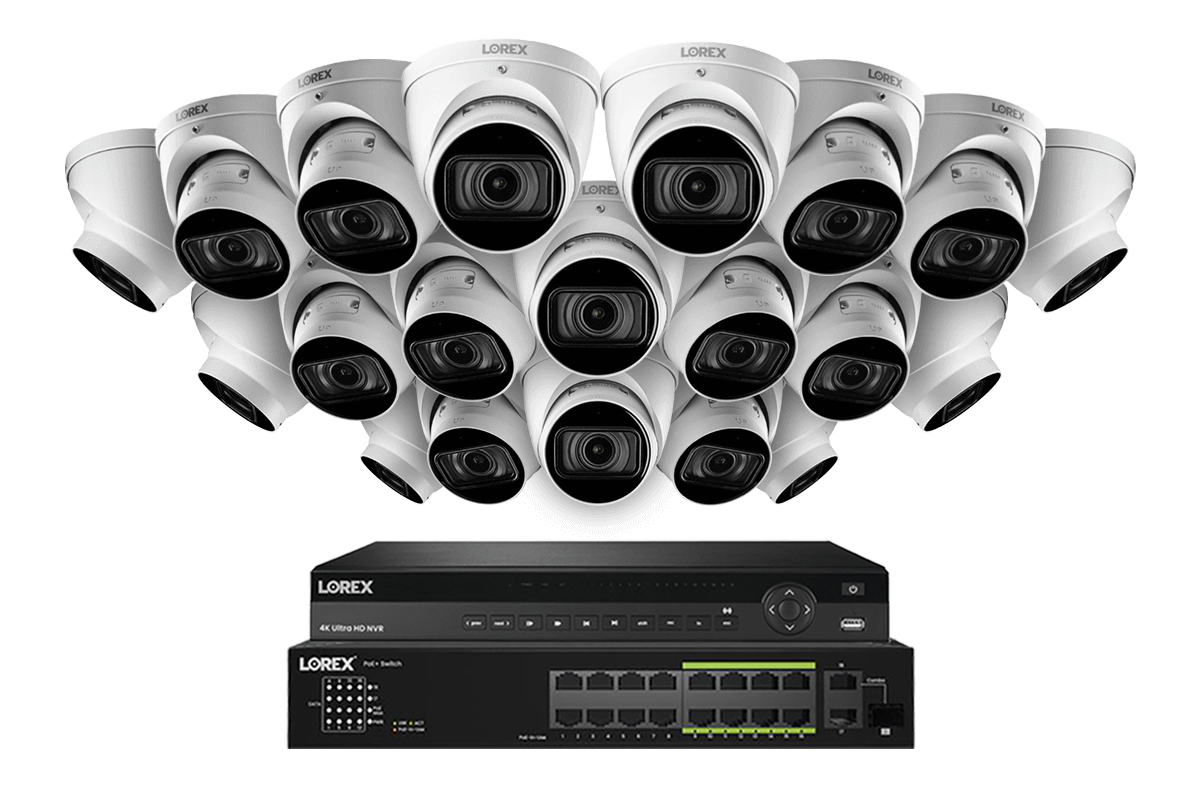 Lorex 4K (32 Camera Capable) Wired NVR System with Nocturnal 3 Smart IP Dome Cameras Featuring Motorized Varifocal Lens and 30FPS Recording