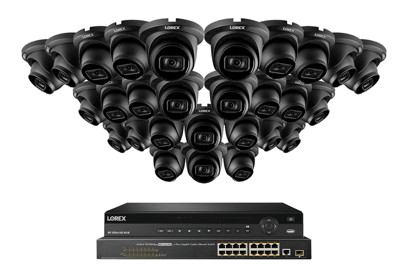 32-Channel Nocturnal NVR System with Twenty-Eight 4K (8MP) Smart IP Dome Security Cameras with Real-Time 30FPS Recording and Listen-in Audio