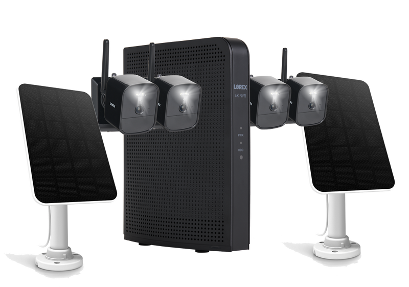 Lorex 4K 1TB Wi-Fi HaLow NVR System with Four Outdoor Battery Security Cameras and Solar Panels
