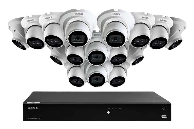 Lorex 4K 16-Camera Capable (Wired + Fusion Wi-Fi) 4TB NVR System with IP Dome Cameras featuring Listen-In Audio - White 16