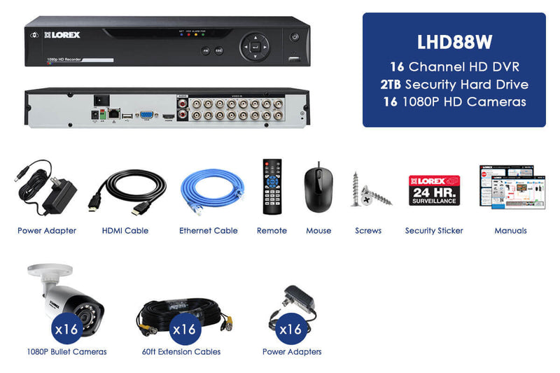 16 Channel Security Camera System with 16 Cameras and 2TB Hard Drive