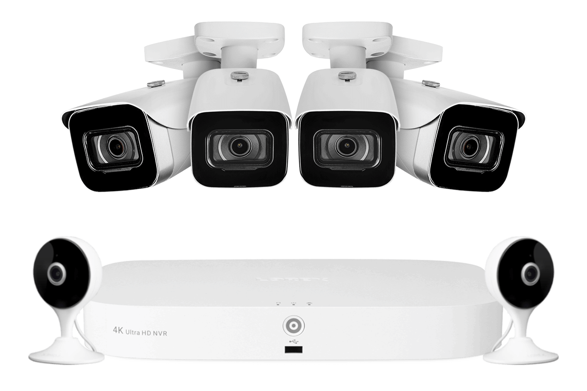 Lorex Fusion 4K 8-Channel 2TB Wired NVR System with Four 4K IP Cameras + Two 2K Wi-Fi Indoor Cameras