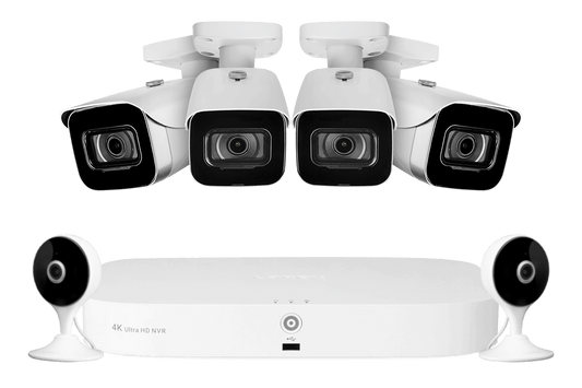 Lorex Fusion 4K 8-Channel 2TB Wired NVR System with Four 4K IP Cameras + Two 2K Wi-Fi Indoor Cameras