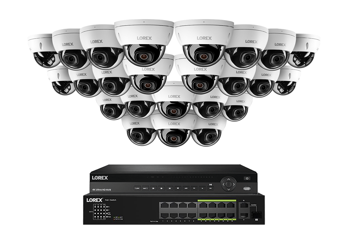 Lorex Pro  Series 4K 32 Camera Capable Wired NVR System with 8MP (4K) A10 IP Dome Cameras - White 24