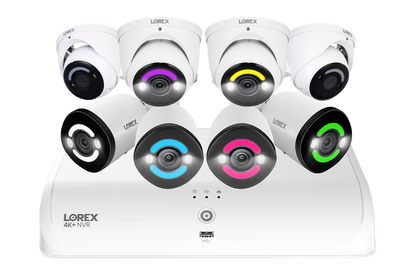 Lorex 4K+ Fusion Wired NVR System with 4 Bullet and 4 Dome IP Cameras Featuring 12MP Ultra HD and Smart Security Lighting