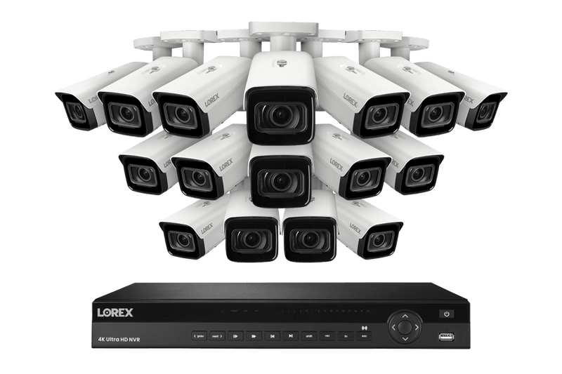 Lorex 4K (16 Camera Capable) 4TB Wired NVR System with Nocturnal 3 Smart IP Bullet Cameras with Motorized Varifocal Lens - White 16