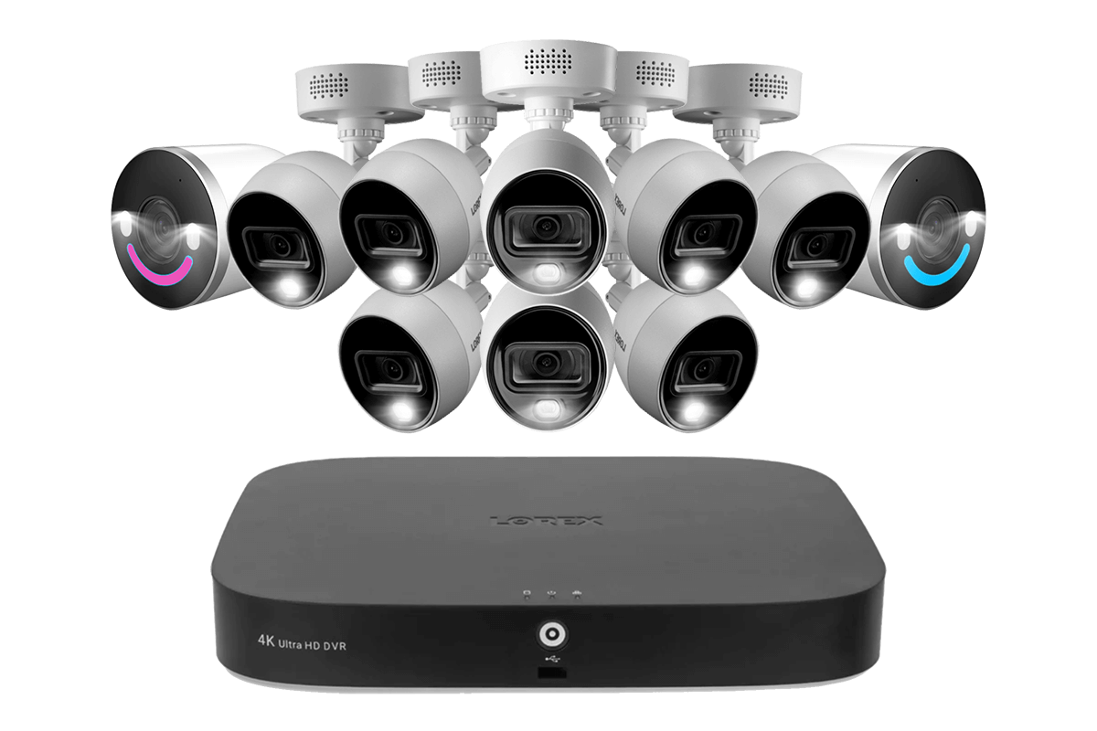 Lorex Fusion 4K 20-Channel (16 Wired and 4 Wi-Fi) 2TB DVR System with 8 Analog Active Deterrence Cameras and Two 4K Smart Security Lighting Indoor/Outdoor Wi-Fi Cameras