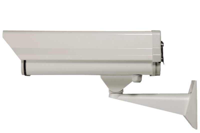 Weatherproof security camera enclosure with heater and blower