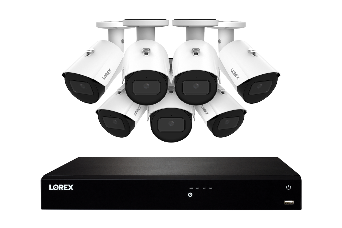 Lorex Fusion NVR with Seven White A20 (Aurora Series) IP Bullet Cameras - 4K 16-Channel 4TB Wired System