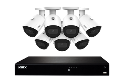 Lorex Fusion NVR with Seven White A20 (Aurora Series) IP Bullet Cameras - 4K 16-Channel 4TB Wired System