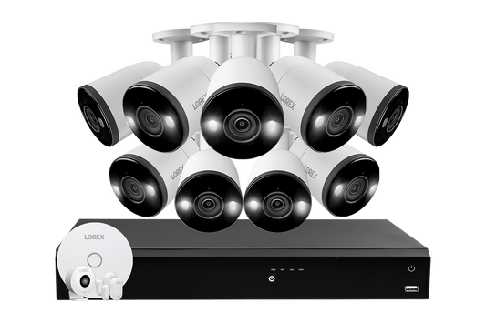 Lorex 4K (16 Camera Capable) 4TB Wired NVR System with 9 Smart Deterrence Cameras and Smart Sensor Kit