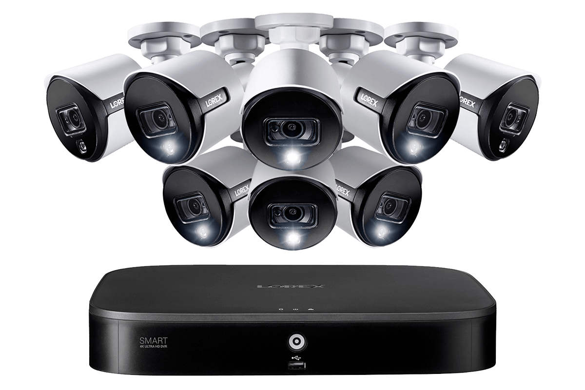 16-Channel Security System with 8 Active Deterrence 4K (8MP) Cameras featuring Smart Motion Detection and Color Night Vision