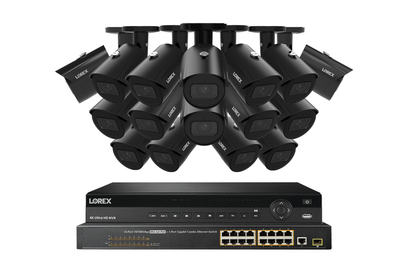Lorex NVR with A20 (Aurora Series) IP Bullet Cameras - 4K 32-Channel 8TB Wired System - Black 16