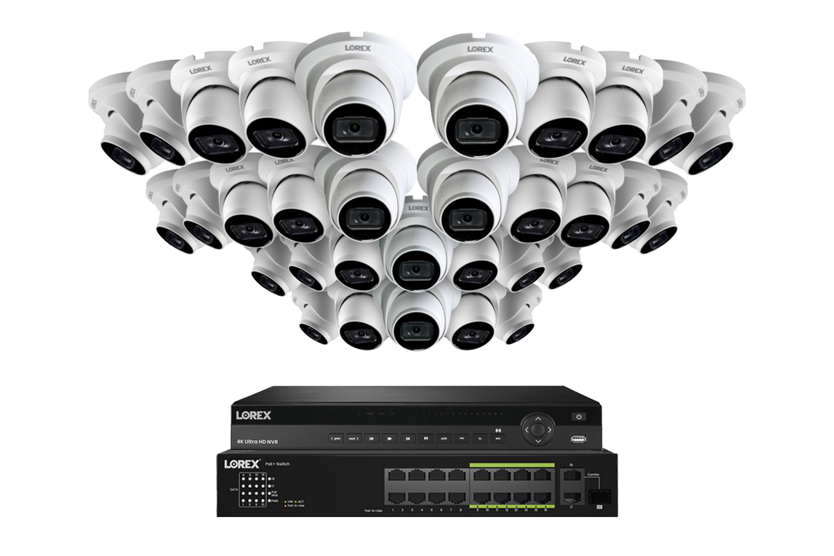 Lorex Fusion (4K 32-Camera Capable) NVR System with Bullet Cameras featuring Listen-In Audio - White 32