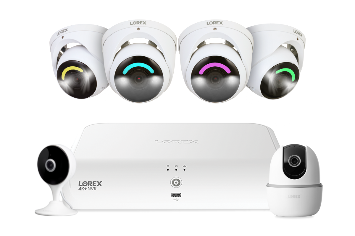 Lorex Fusion 4K 16 Camera Capable (8 Wired + 8 Fusion Wi-Fi) 2TB NVR System with Four H16 IP Dome Cameras, One 2K Pan-Tilt Camera, and One 2K Indoor Wi-Fi Camera