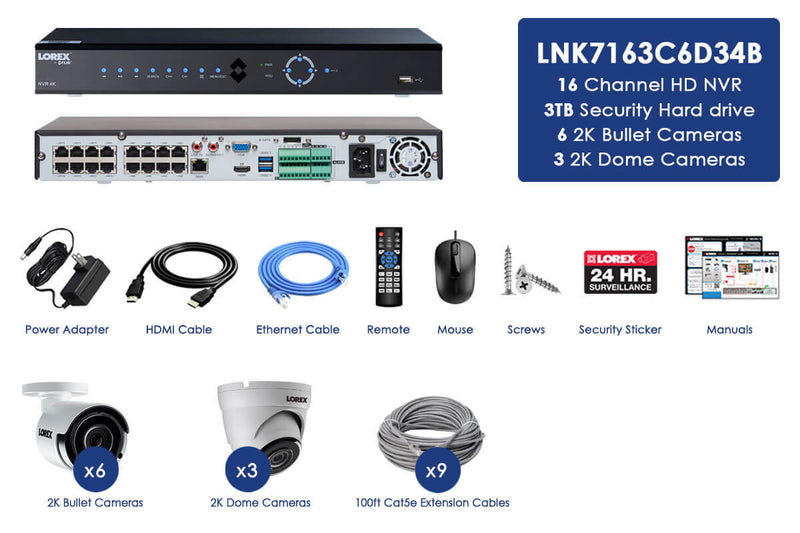 4K Ultra HD IP NVR System with nine 2K 4MP IP Cameras, 130FT Night Vision