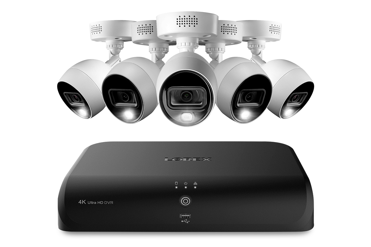 Lorex 4K (8 Camera Capable) 2TB Wired DVR System with 5 Active Deterrence Bullet Cameras